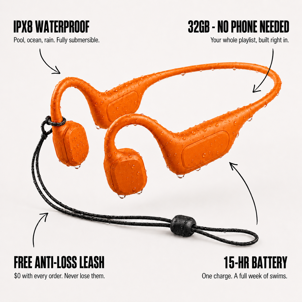 Glyde E8 Pro — Open-Ear Bone Conduction Swimming Headphones